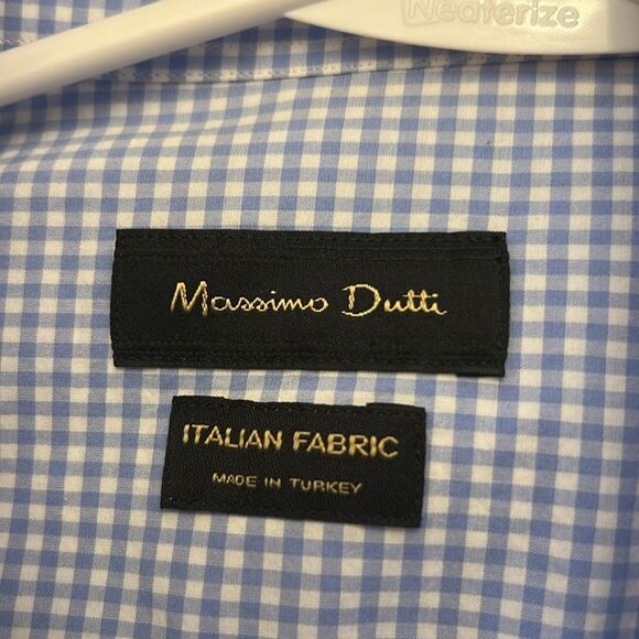 Massimo Dutti Blue white Checkered Men's Long sleeve Shirt Size L EUC - Picture 8 of 10